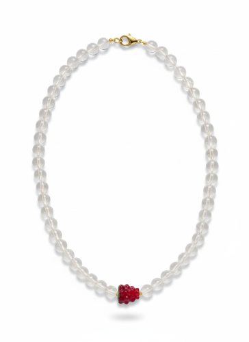 Naszyjnik z kryształu górskiego i szklanej malinki